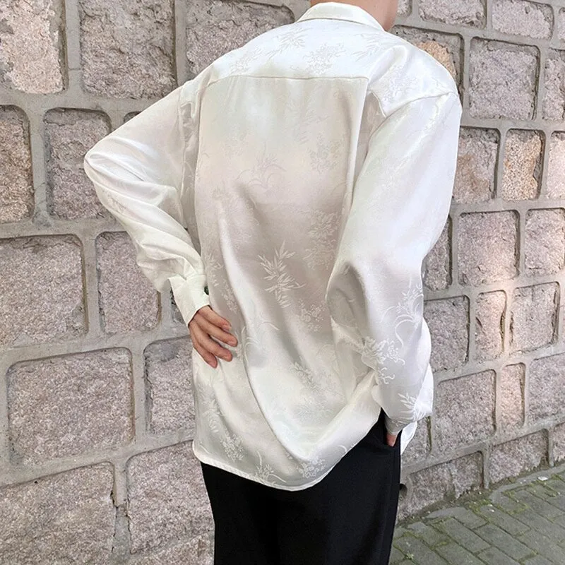 Floral Pleated Green Button Long Sleeve Shirt