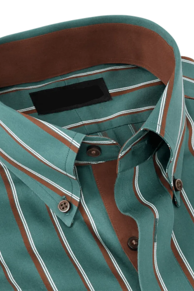 Green Non-Iron Cotton Stripe Casual Shirt