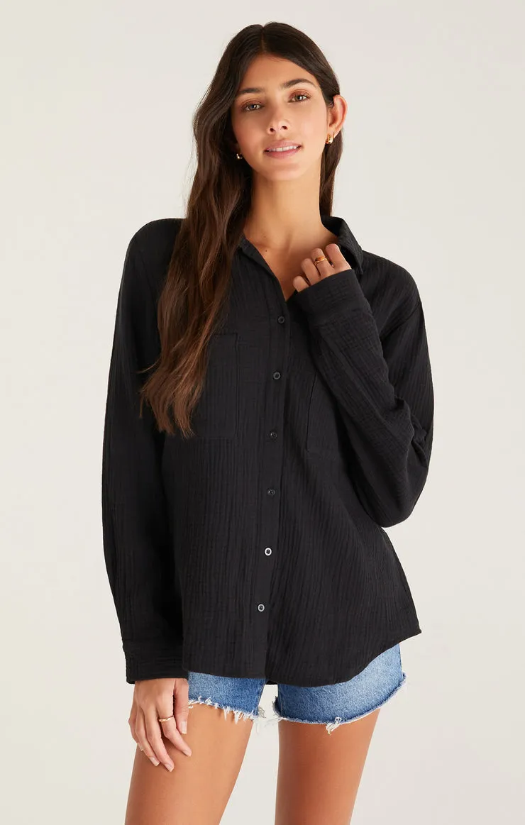 Kaili Button Up Gauze Top Black | Z Supply