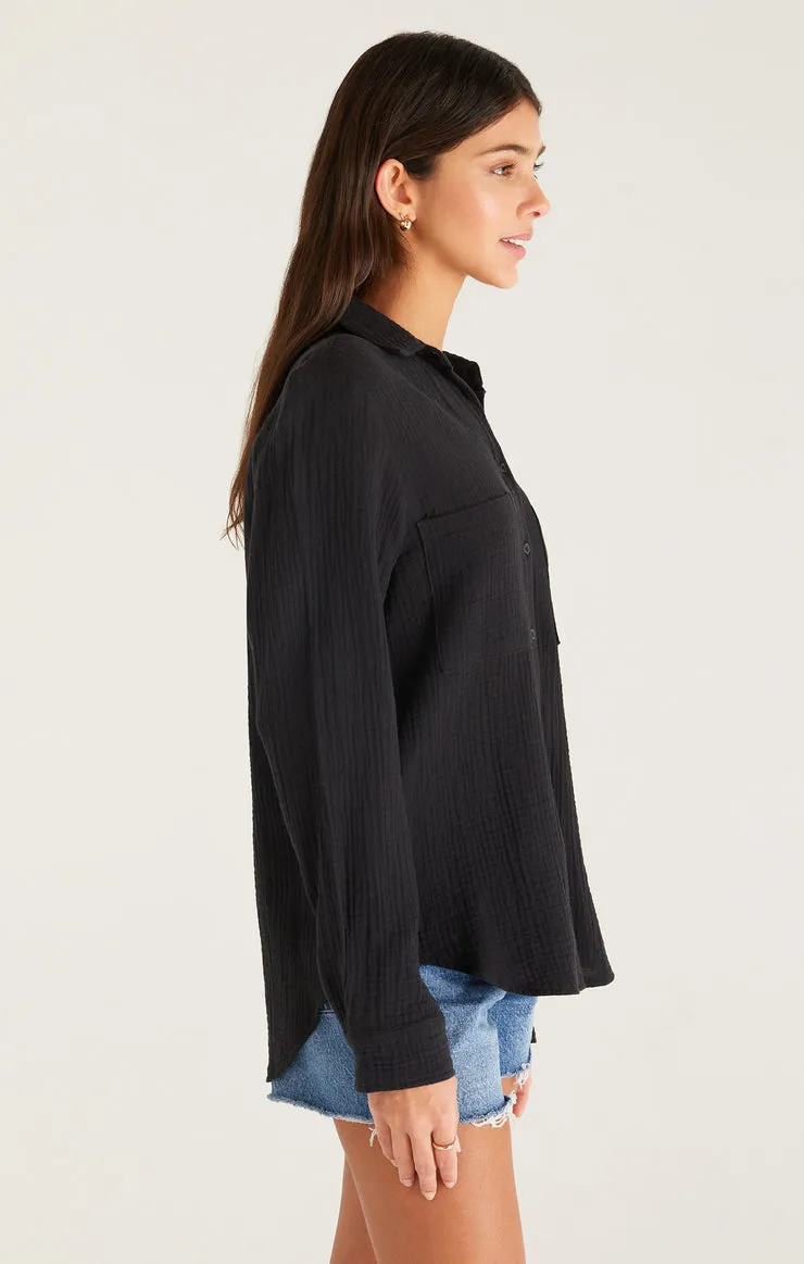 Kaili Button Up Gauze Top Black | Z Supply