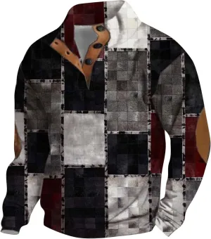 LCMTWX Mens Vintage Sweatshirts Autumn Casual Long Sleeve Button Solid Color Long Sleeve T Vintage Stand Collar Long Big