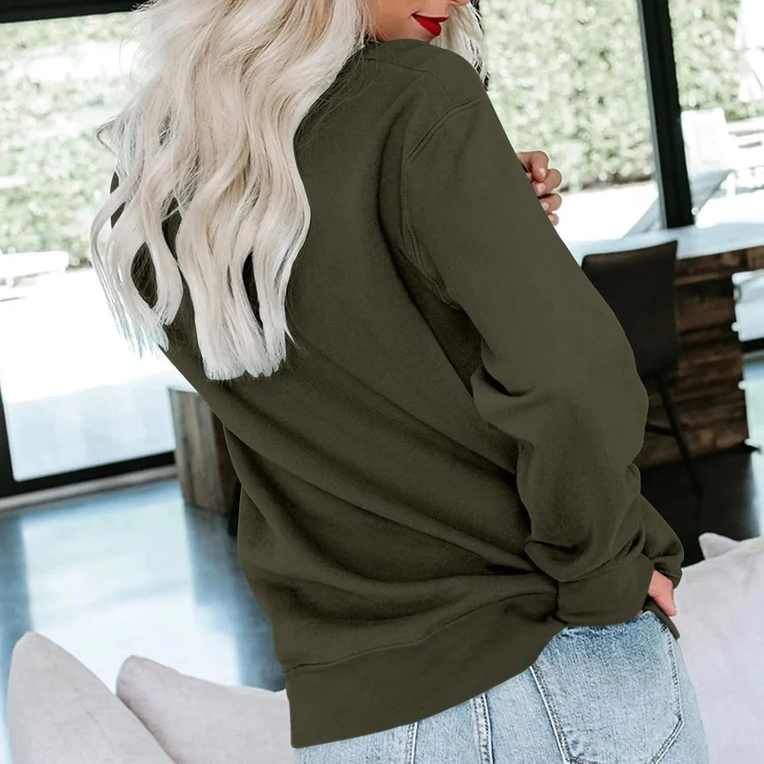 LCMTWX Womens Long Sleeve Pullover Tops Long Sleeve Top Cute Pullover Loose Version Pullover Sweater Casual Pullover Top