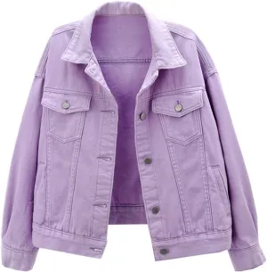LifeShe Women's Basic Button Down Denim Jean Jacket Coat