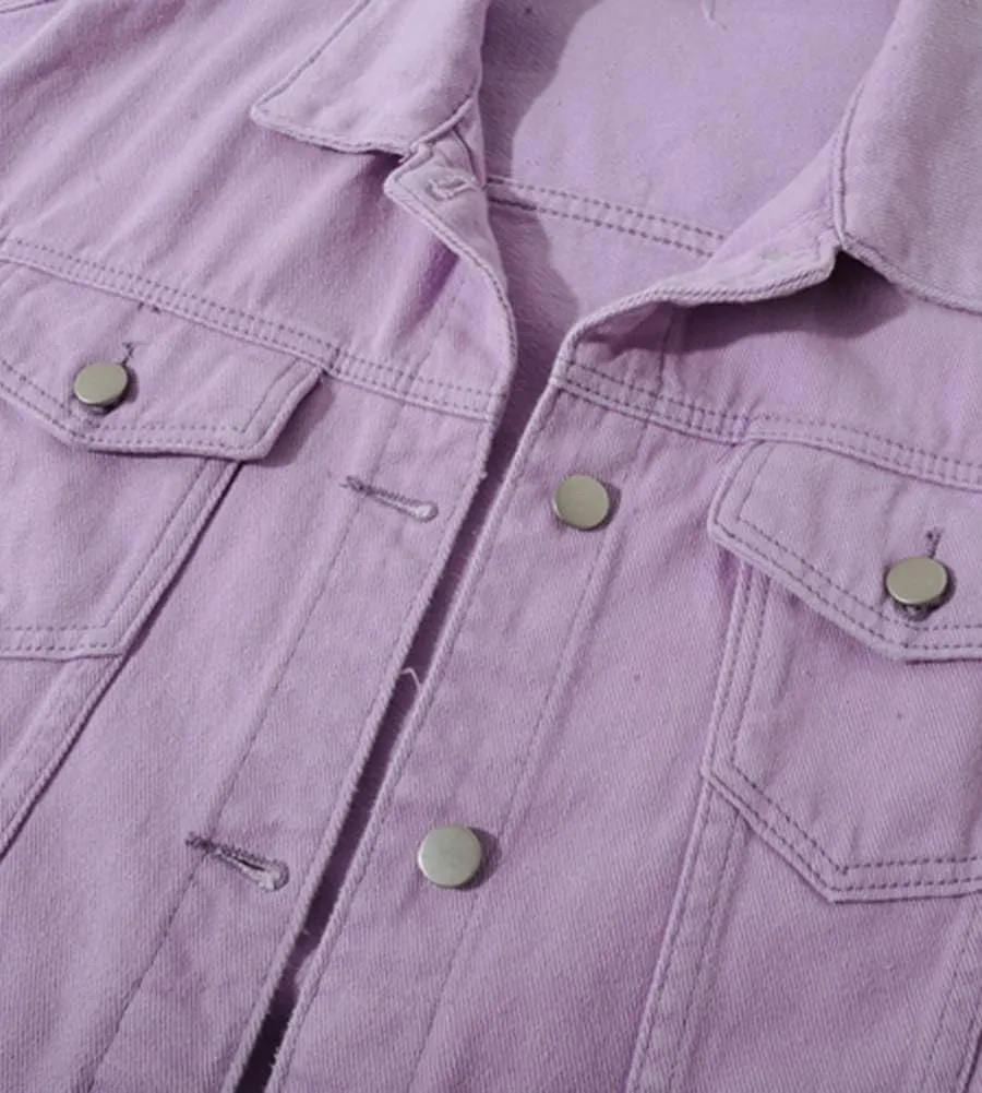 LifeShe Women's Basic Button Down Denim Jean Jacket Coat