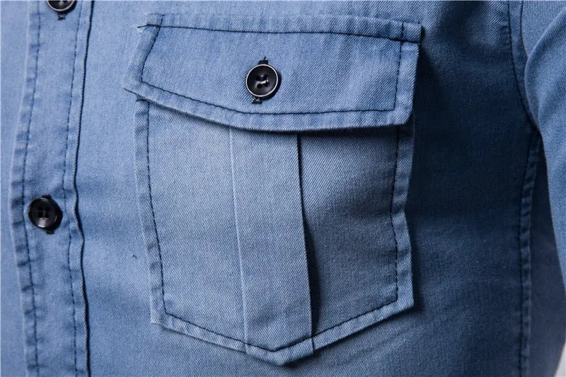 Lined Shoulder Long-Sleeved Denim Shirt