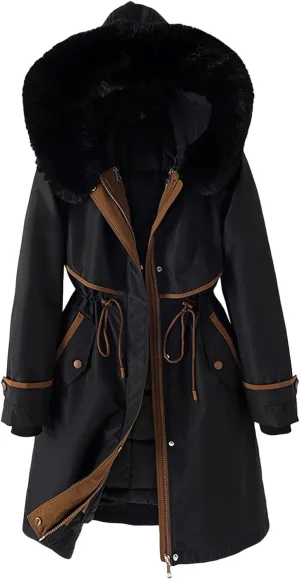 Long Jacket for Men Long Sleeve Regular Fit Sherpa Lined Hooded Quilted Jackets Long Sleeve Full Zip Fleece Coats