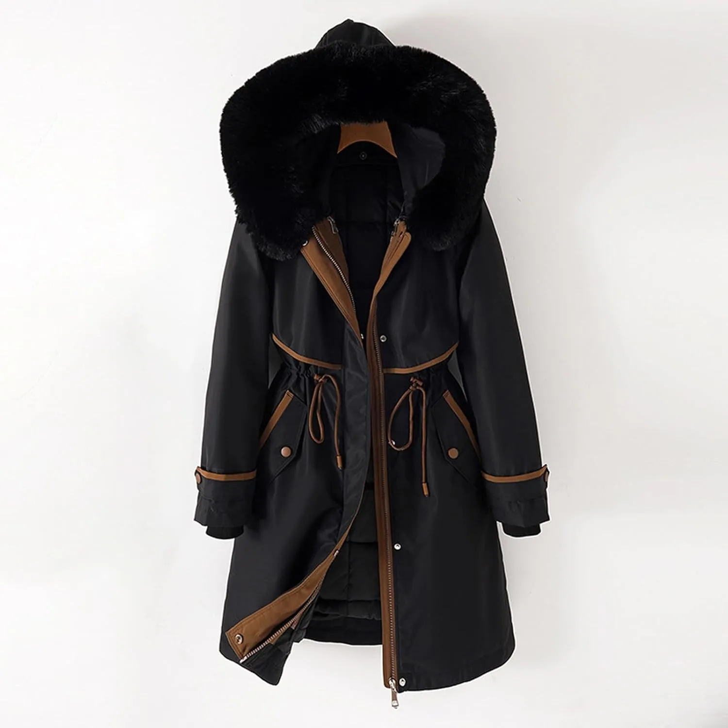 Long Jacket for Men Long Sleeve Regular Fit Sherpa Lined Hooded Quilted Jackets Long Sleeve Full Zip Fleece Coats