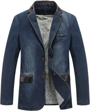 Men's Denim Blazer Oversized Spring Autumn Slim Fit Casual Denim Suit Jacket
