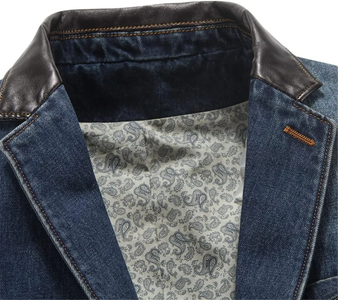 Men's Denim Blazer Oversized Spring Autumn Slim Fit Casual Denim Suit Jacket