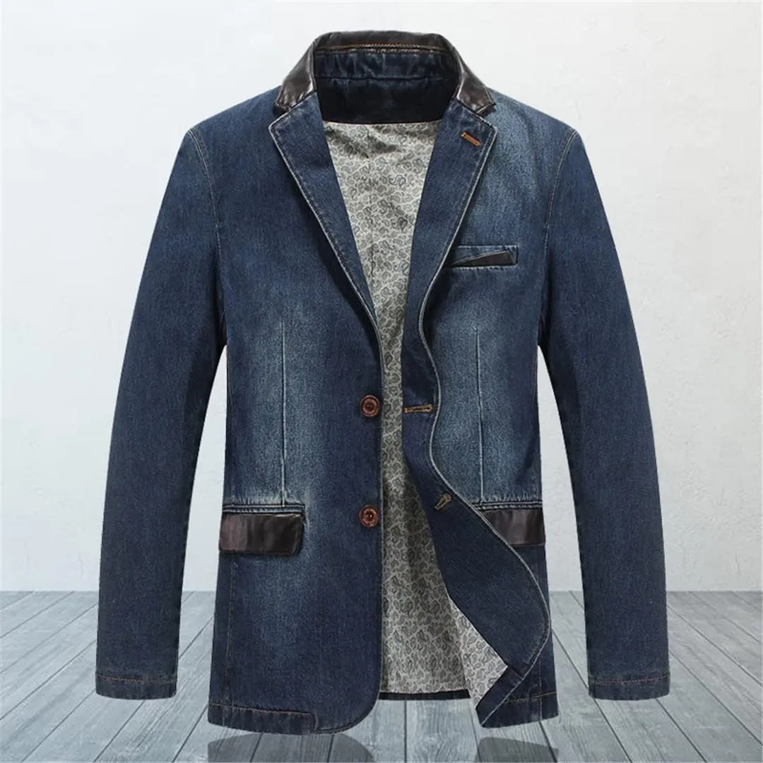Men's Denim Blazer Oversized Spring Autumn Slim Fit Casual Denim Suit Jacket