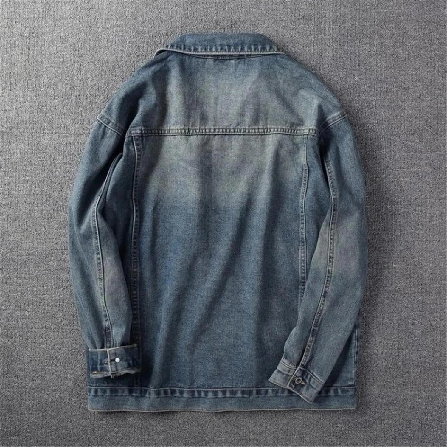 Men's Japanese Tooling Retro Washed Denim Jacket Fashion Lapel Button Down Motorcycle Jean Denim Coats
