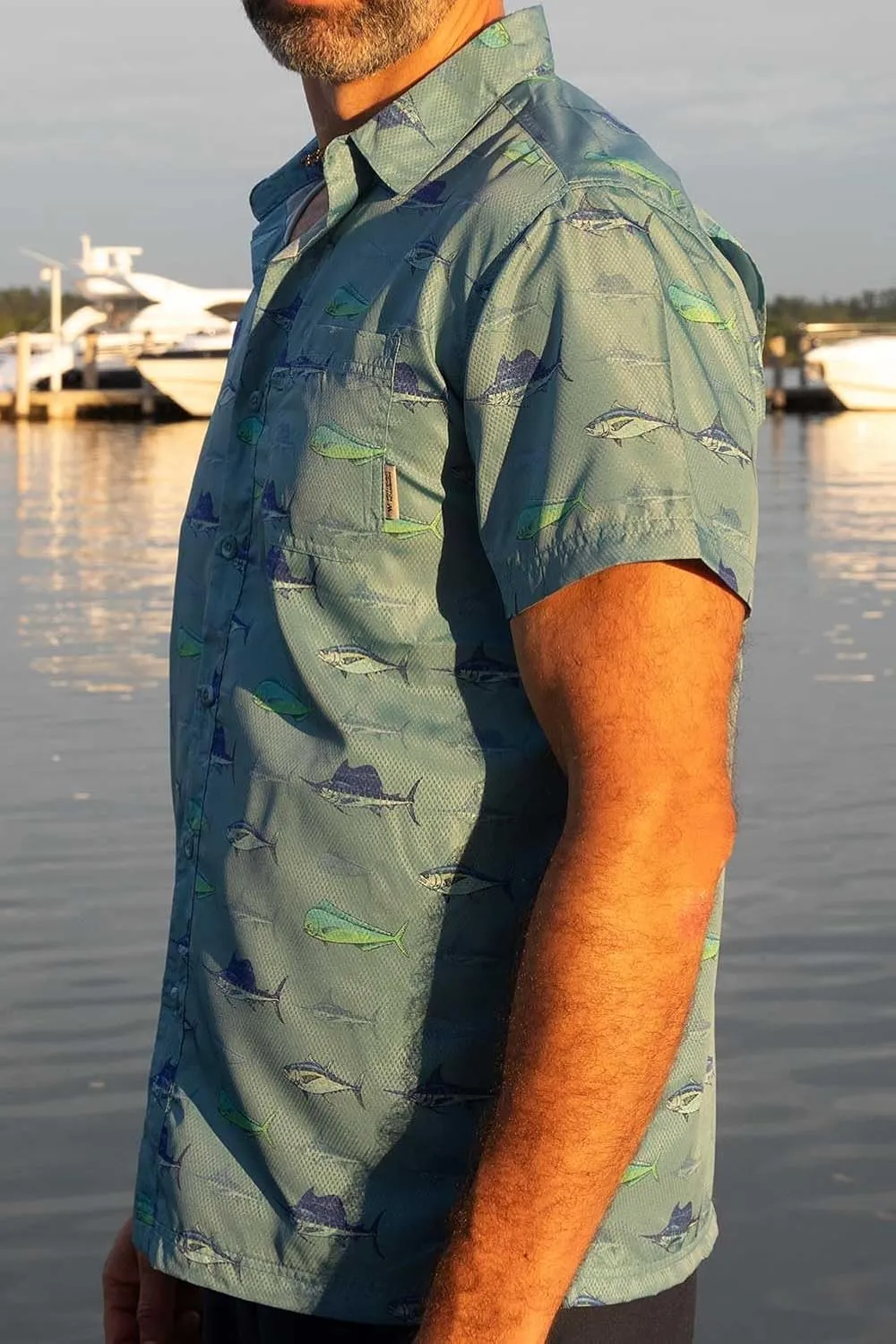Men's Performance Short Sleeve Button Up Quick Dry Shirt 50  UPF Fishing Shirt