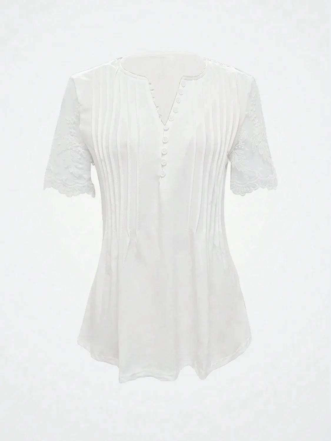 Notched Lace Short Sleeve Top