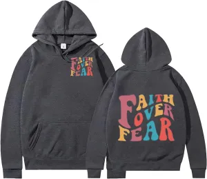 Oversized Hoodie for Women Faith Over Fear Hooded Hoodies Causal Sweatshirts Christian Faith Shirts Religious Sweatshirt