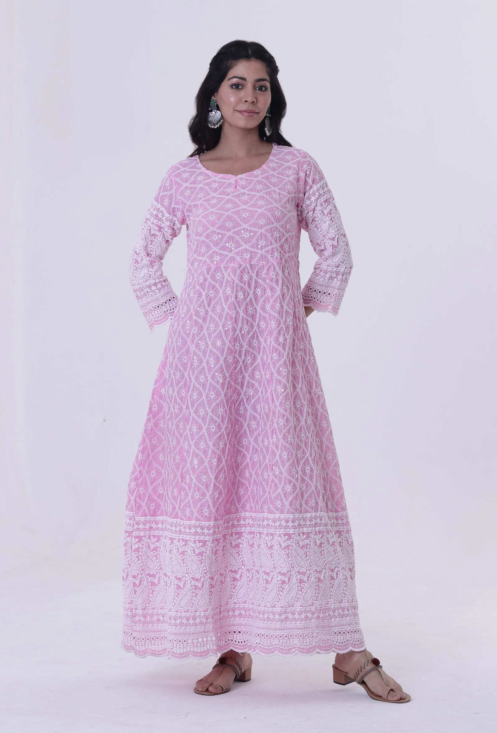 Pink Cotton Chikankari Kurta