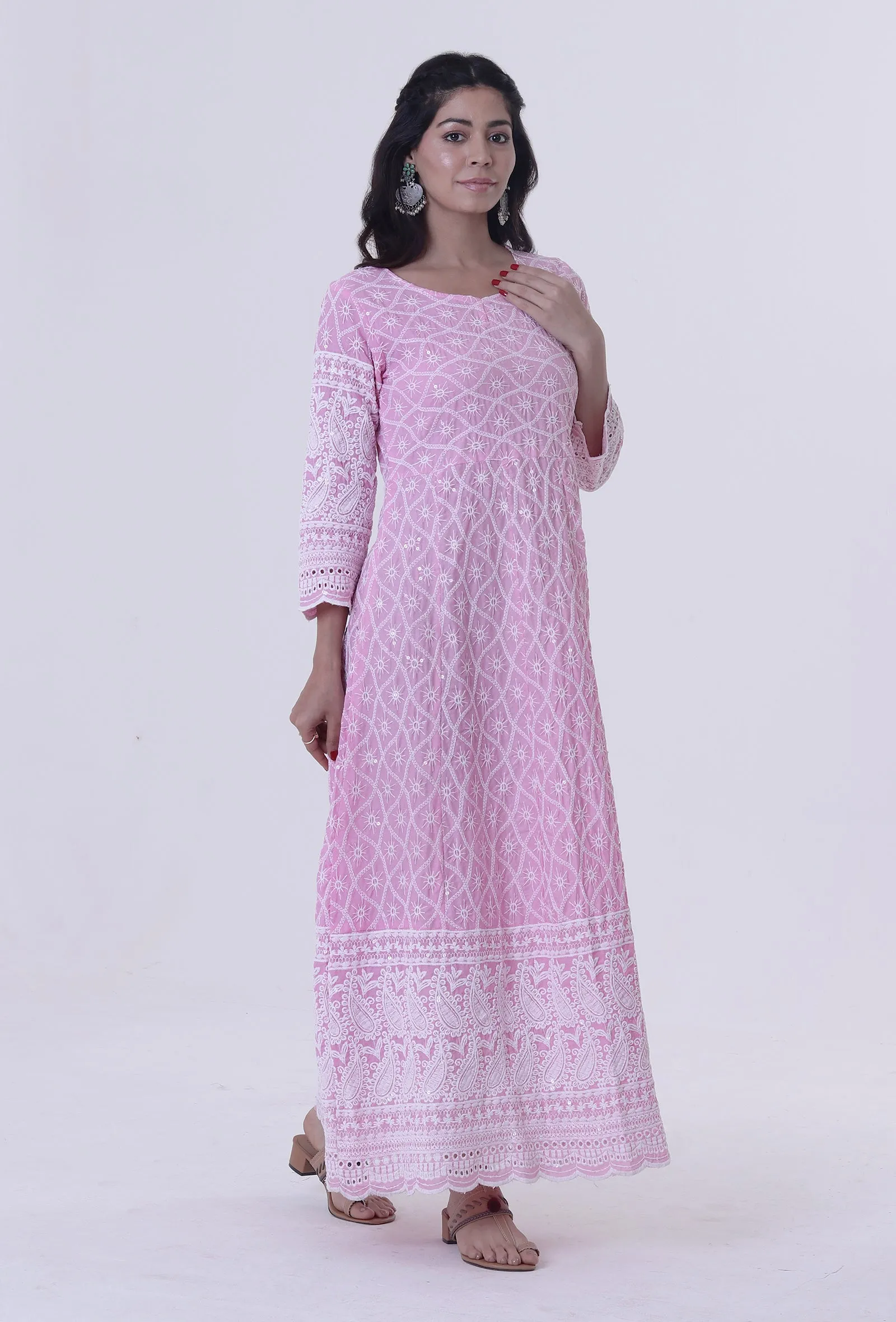 Pink Cotton Chikankari Kurta