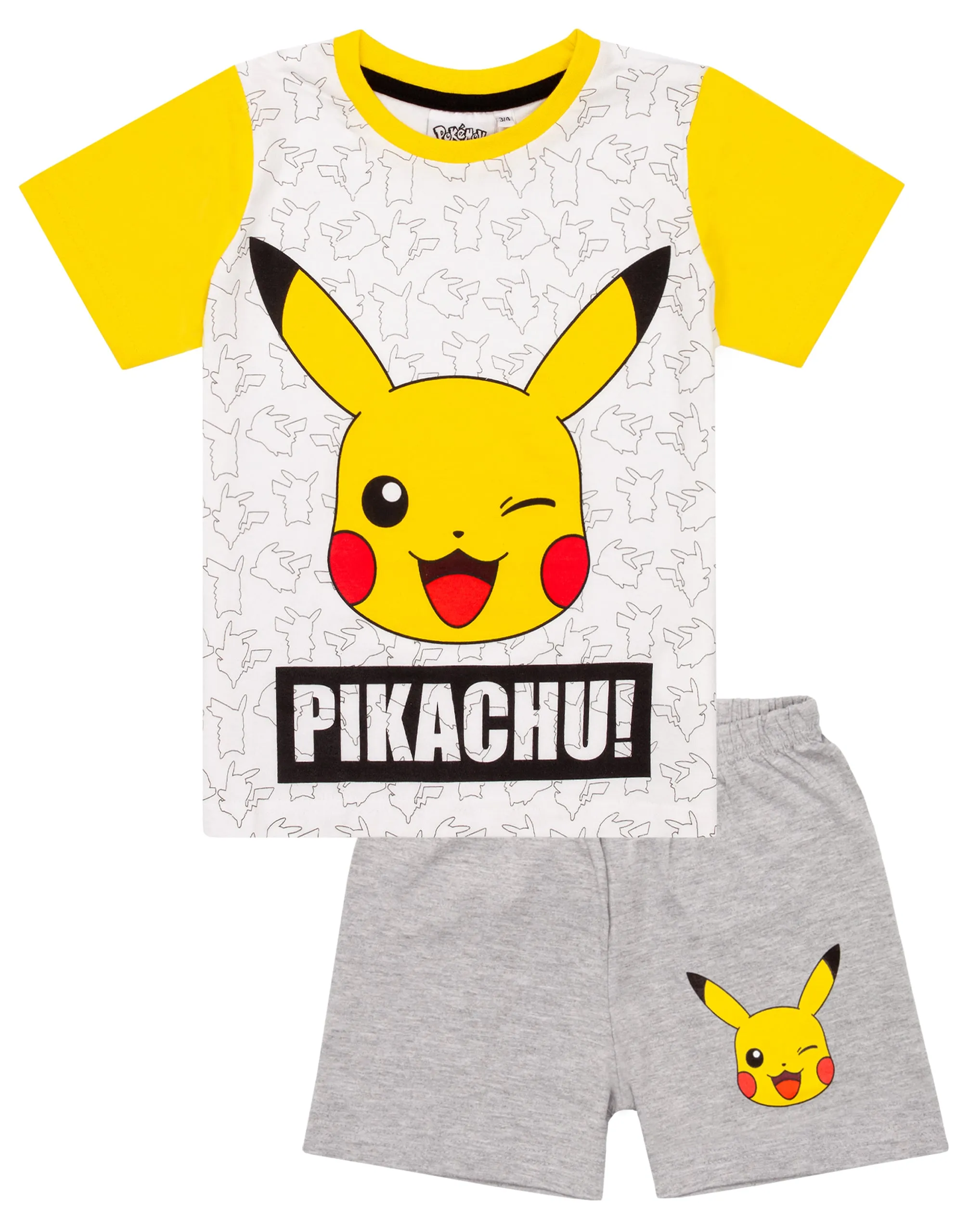 Pokemon Pikachu Boys White Short Sleeve Short Leg Pyjama Set