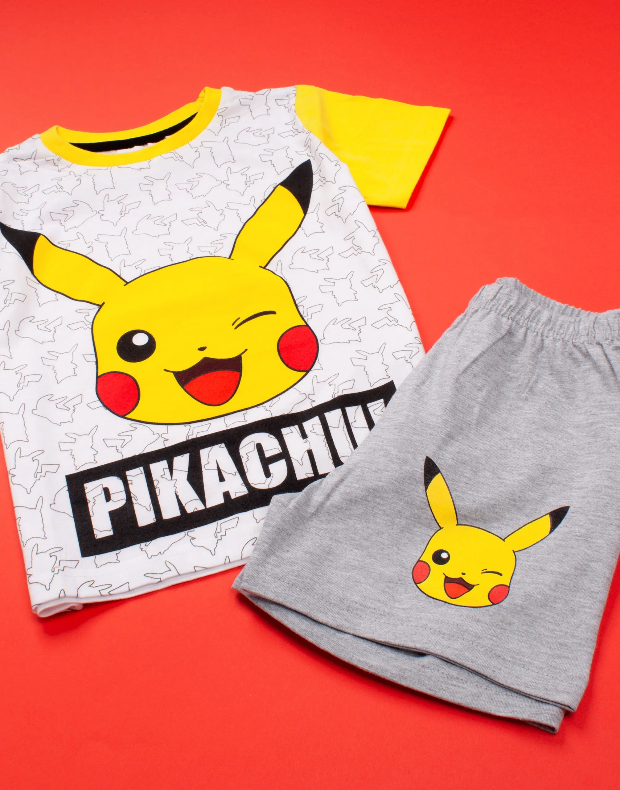 Pokemon Pikachu Boys White Short Sleeve Short Leg Pyjama Set