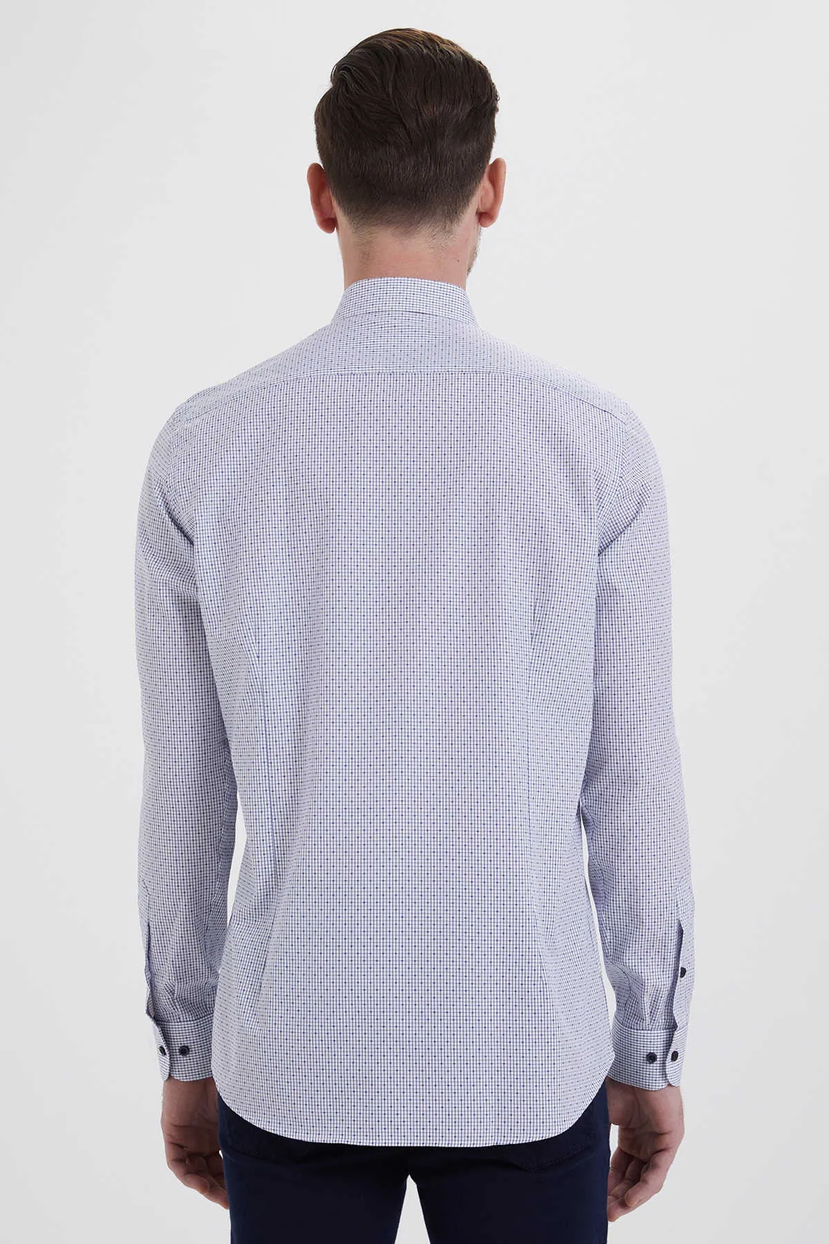 Regular Fit Patterned Long Sleeve Cotton Blue Casual Shirt