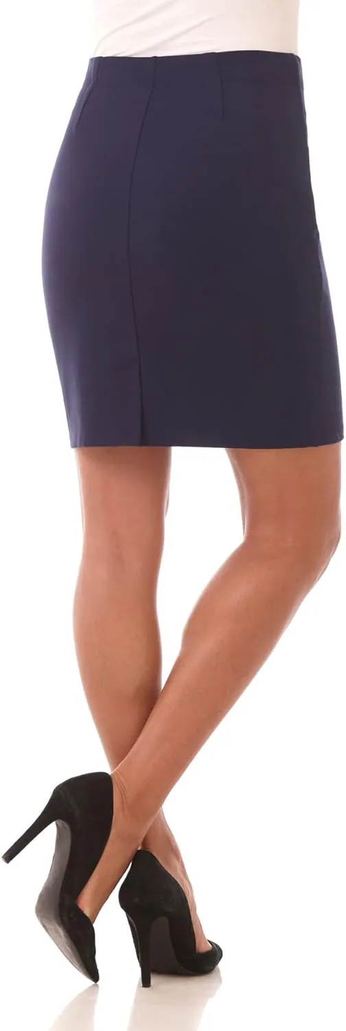 Rekucci Women's Pull-On Stretchy Knit Pencil Skirt with Button Detail