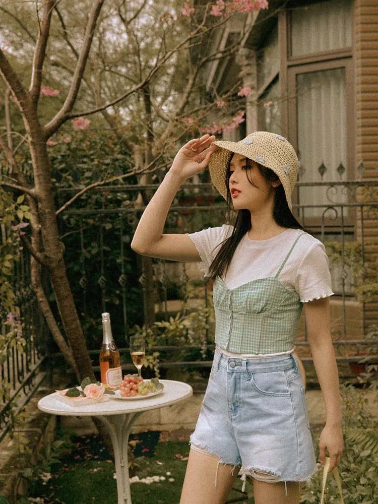 Ribbon Denim Cotton Shorts Pants