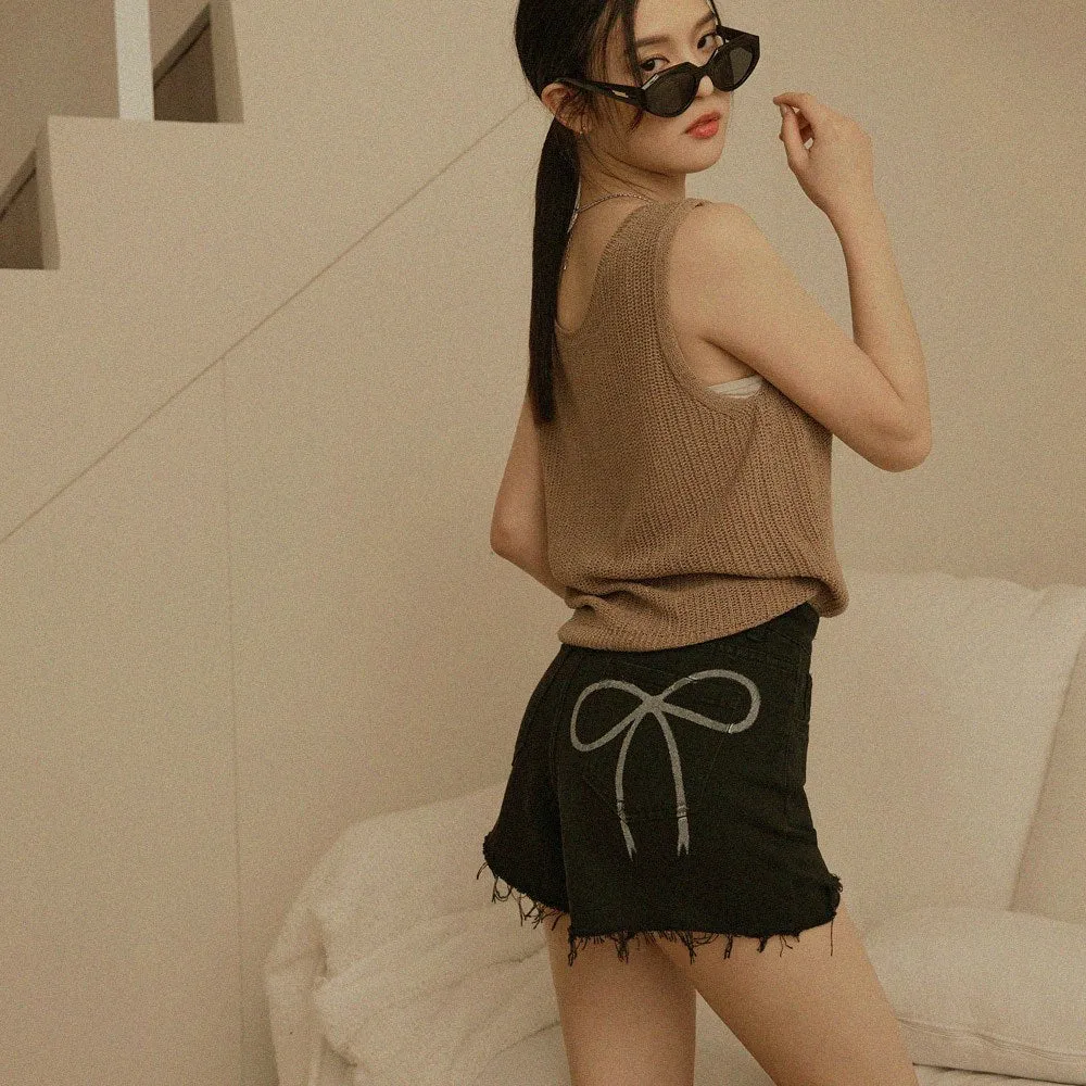 Ribbon Denim Cotton Shorts Pants