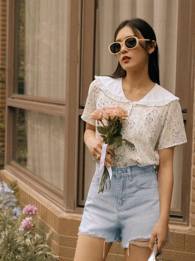 Ribbon Denim Cotton Shorts Pants