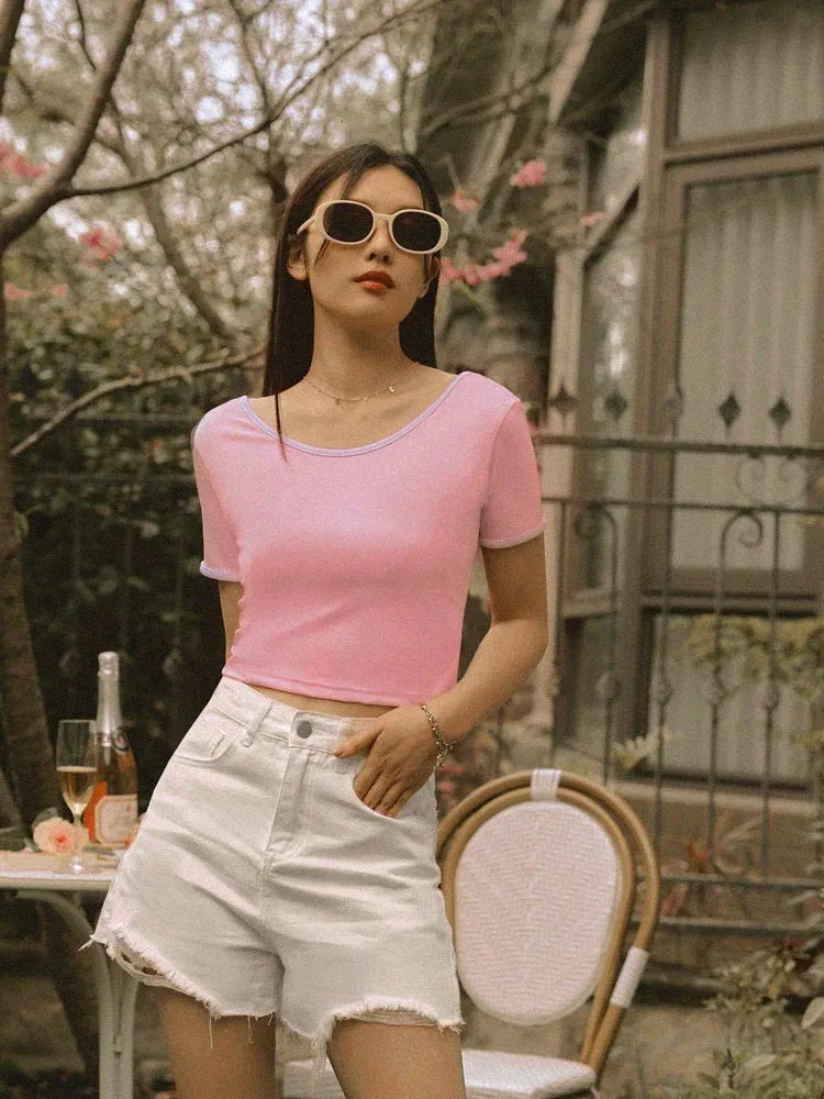 Ribbon Denim Cotton Shorts Pants