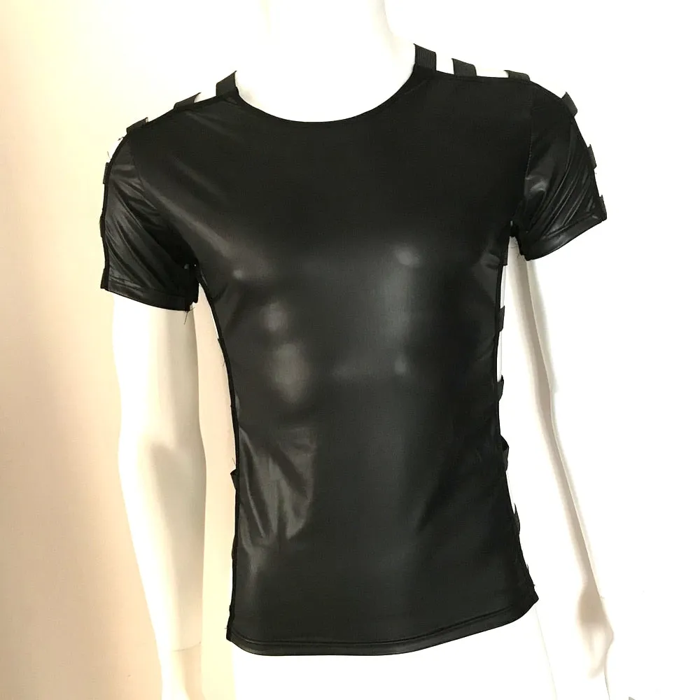 Sexy Tight Hollow Out Short Sleeves Dance Style Men T-Shirt