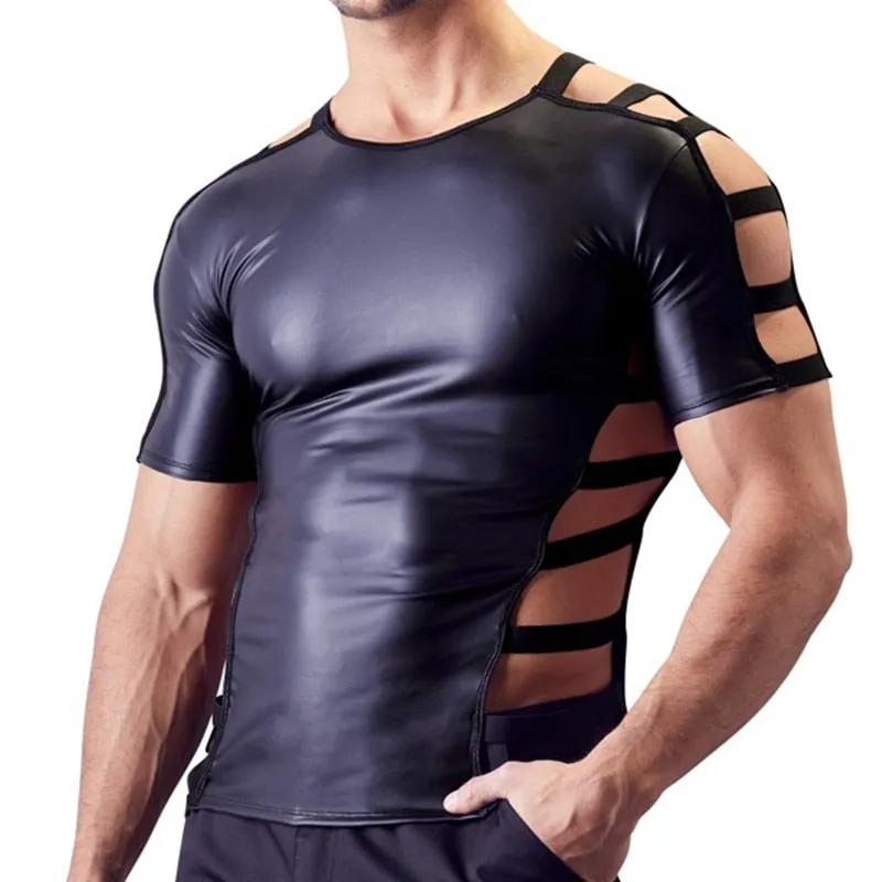 Sexy Tight Hollow Out Short Sleeves Dance Style Men T-Shirt