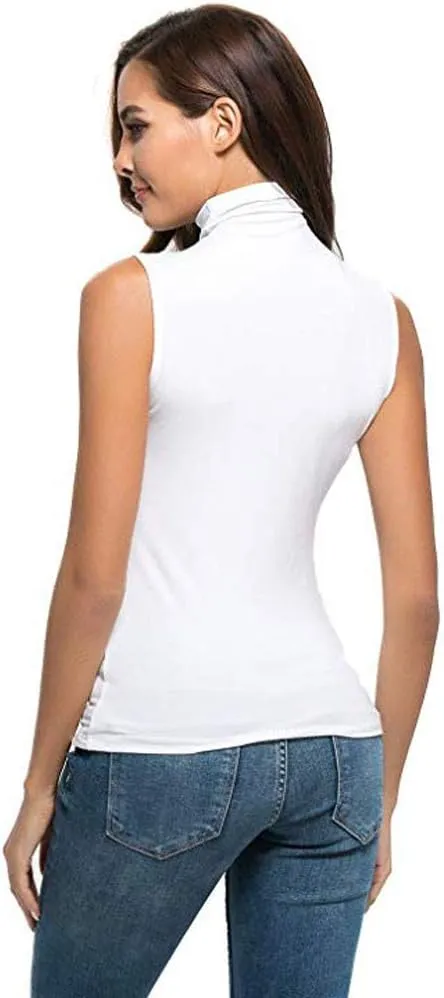Sleeveless Turtleneck Tops for Women Plus Size Mock High Neck Tank Tops Slim Fitted Undershirt Basic Layer Tees