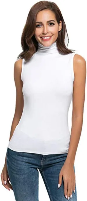 Sleeveless Turtleneck Tops for Women Plus Size Mock High Neck Tank Tops Slim Fitted Undershirt Basic Layer Tees