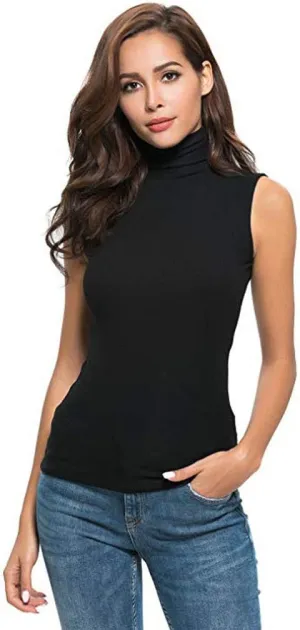 Sleeveless Turtleneck Tops for Women Plus Size Mock High Neck Tank Tops Slim Fitted Undershirt Basic Layer Tees