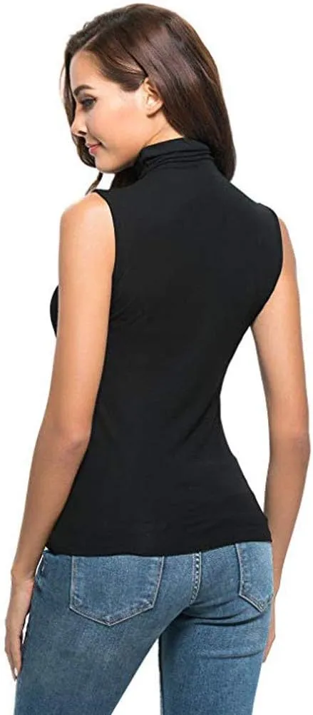 Sleeveless Turtleneck Tops for Women Plus Size Mock High Neck Tank Tops Slim Fitted Undershirt Basic Layer Tees