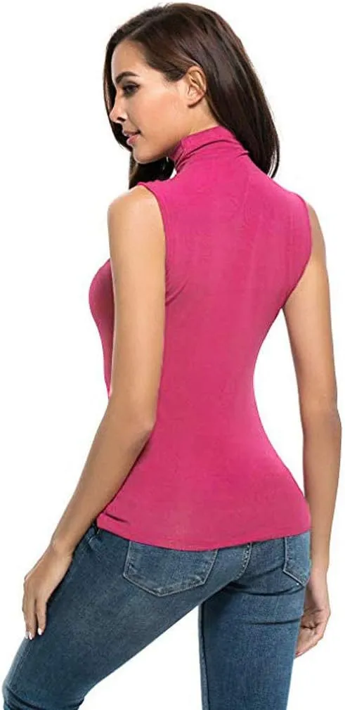 Sleeveless Turtleneck Tops for Women Plus Size Mock High Neck Tank Tops Slim Fitted Undershirt Basic Layer Tees