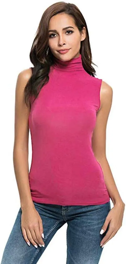 Sleeveless Turtleneck Tops for Women Plus Size Mock High Neck Tank Tops Slim Fitted Undershirt Basic Layer Tees
