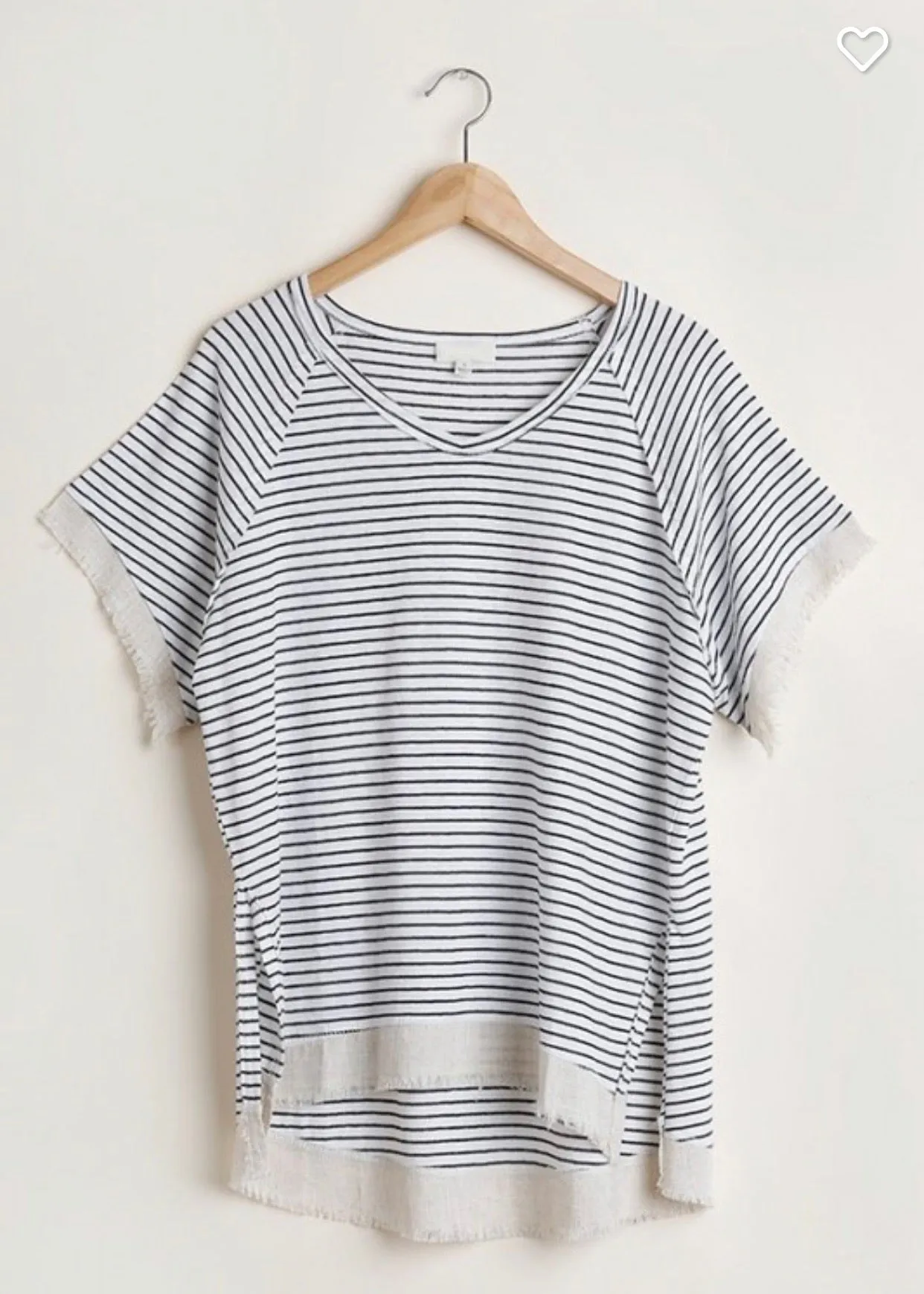 Striped short sleeve with frayed hem