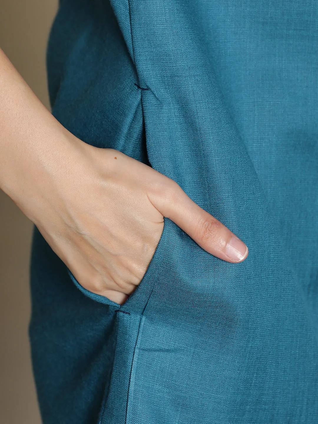 Teal CottonSlub PleatedDress
