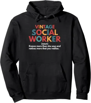 Vintage Social Worker Definition Funny Social Work Graphic Pullover Hoodie