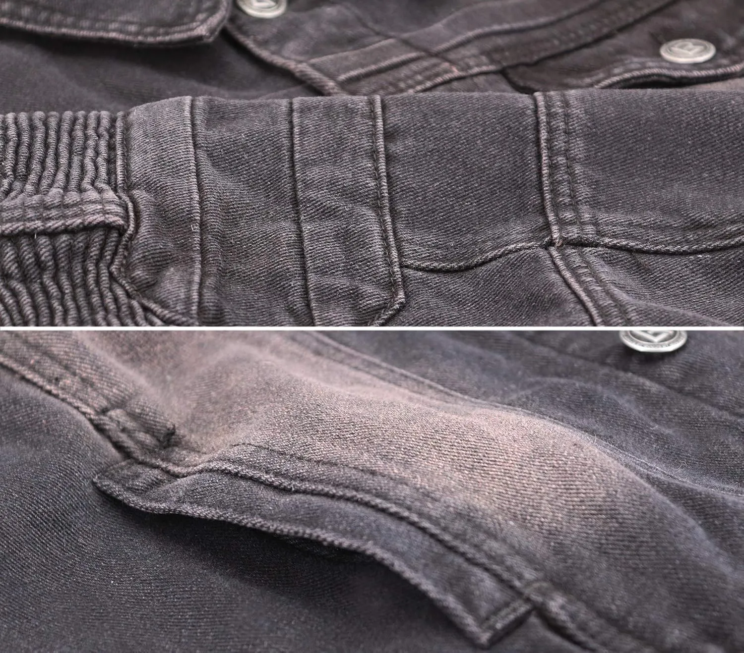 vkwear Men's Moto Quilted Cotton Blend Faded Denim Button Up Jean Jacket Slim Fit