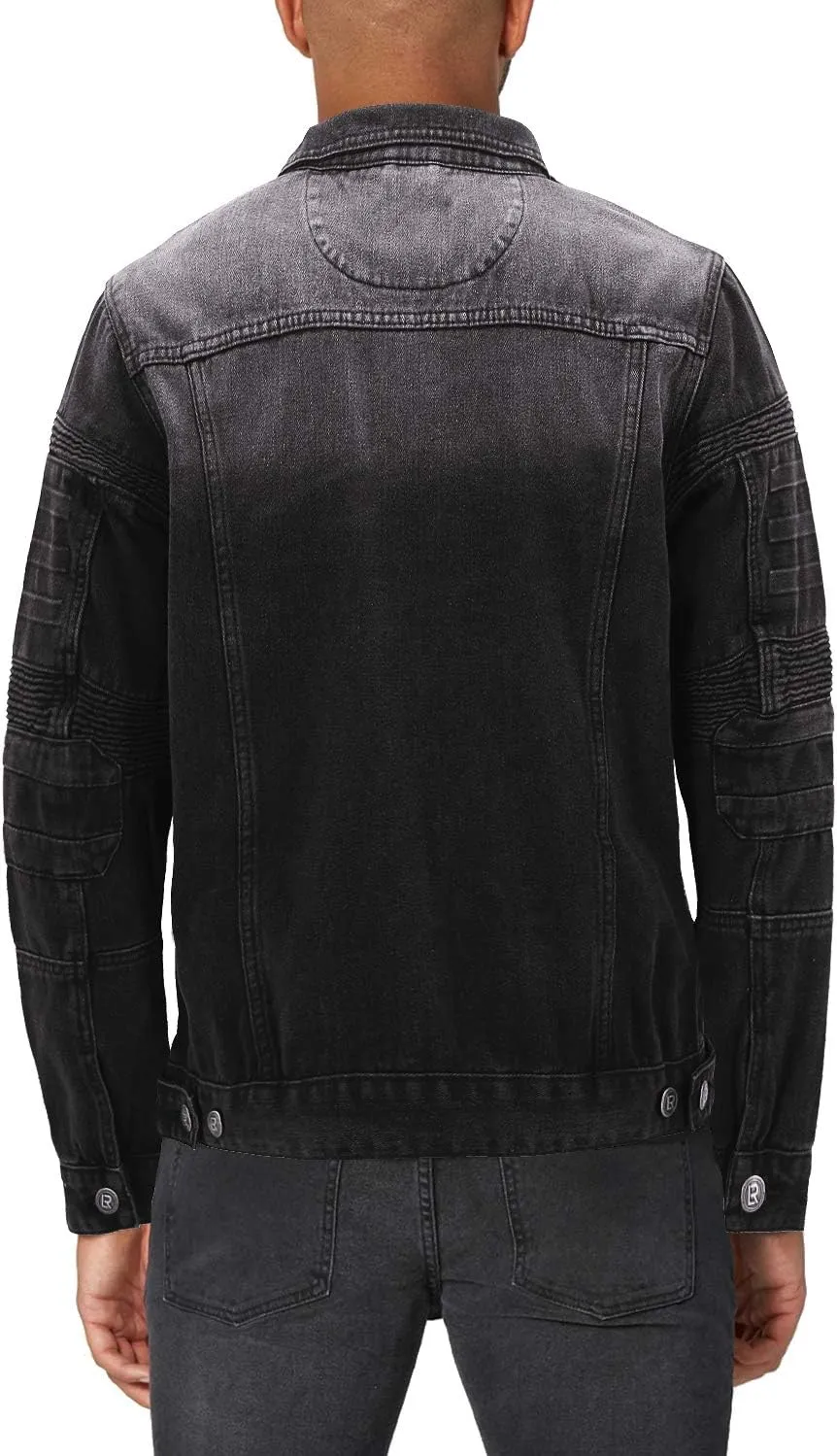 vkwear Men's Moto Quilted Cotton Blend Faded Denim Button Up Jean Jacket Slim Fit
