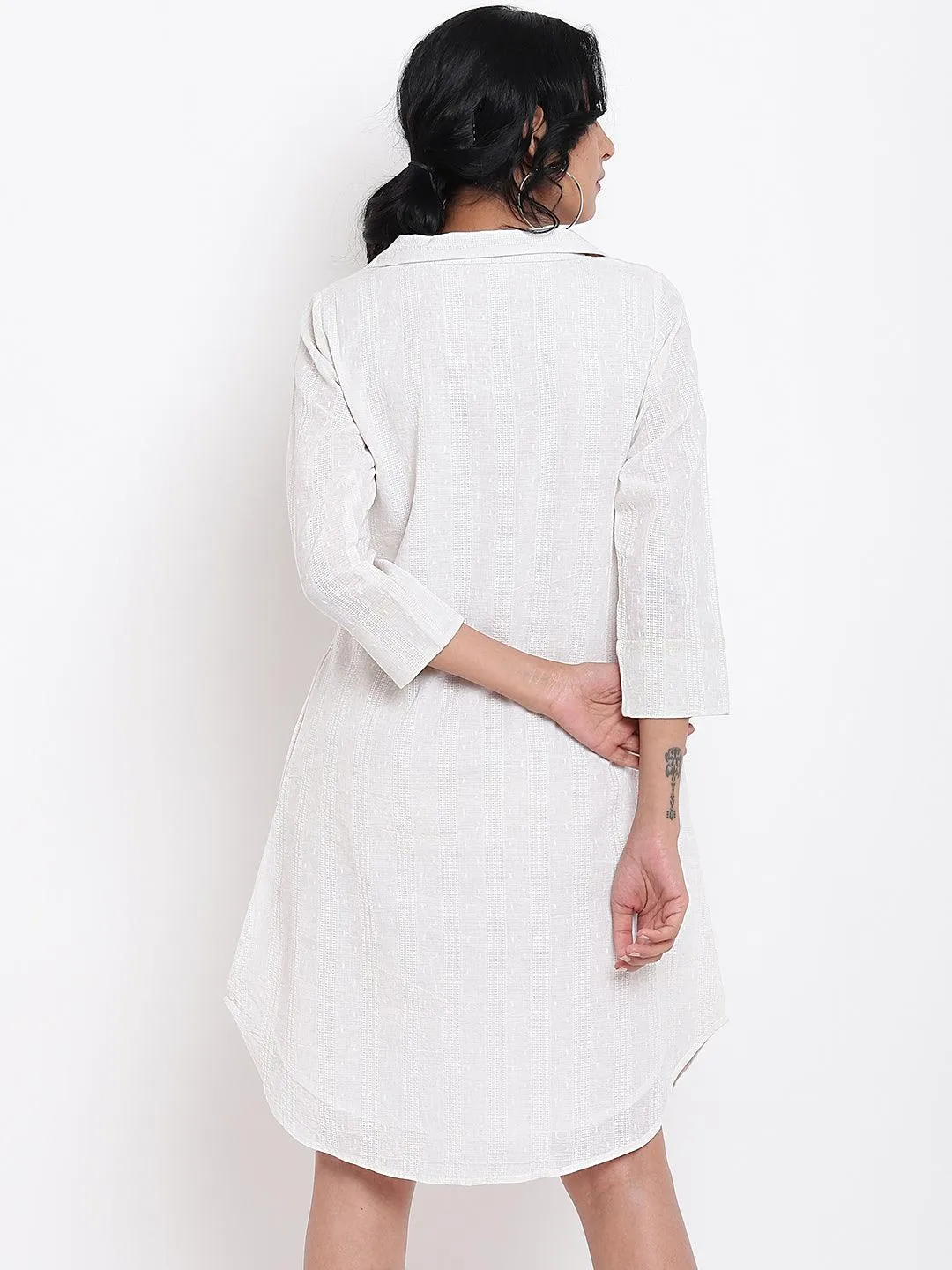 White Cotton Collared Dress