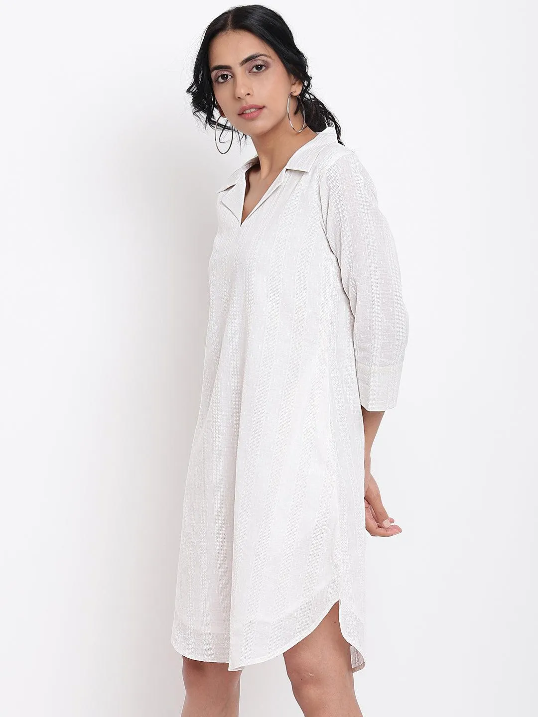 White Cotton Collared Dress