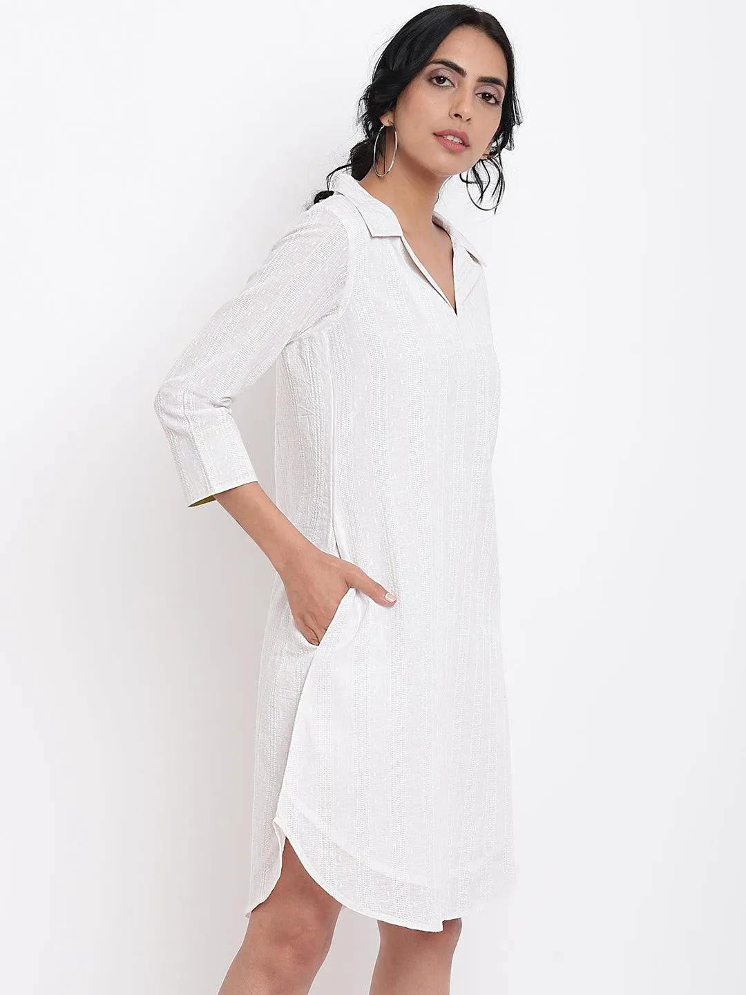 White Cotton Collared Dress