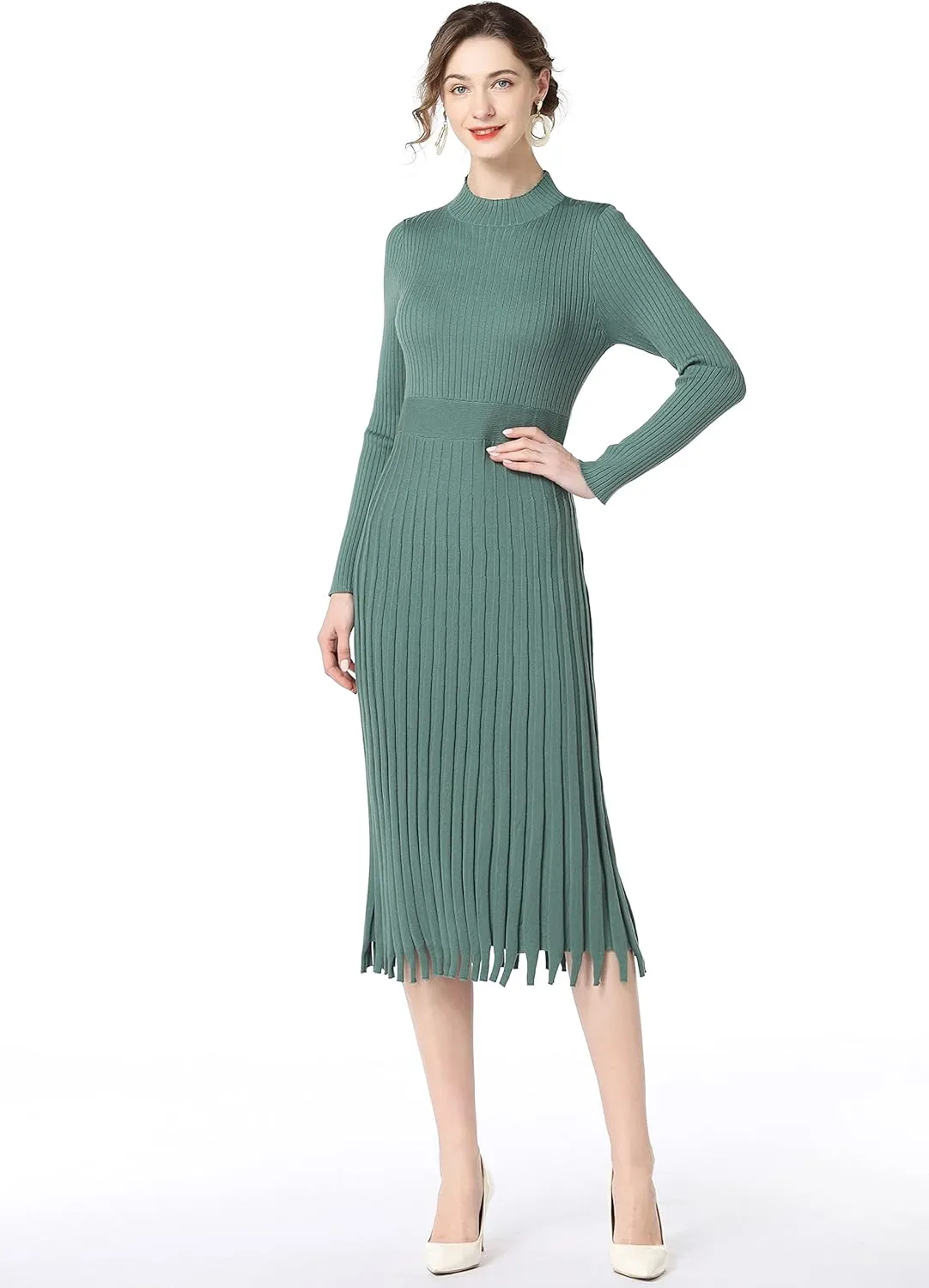Winter Maxi Sweater Dress Long Sleeve Ribbed Knit Bodycon Sweater Dress for Women V-Neck Midi Wrap Long Dresses