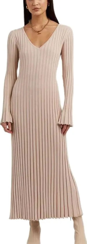 Winter Maxi Sweater Dress Long Sleeve Ribbed Knit Bodycon Sweater Dress for Women V-Neck Midi Wrap Long Dresses