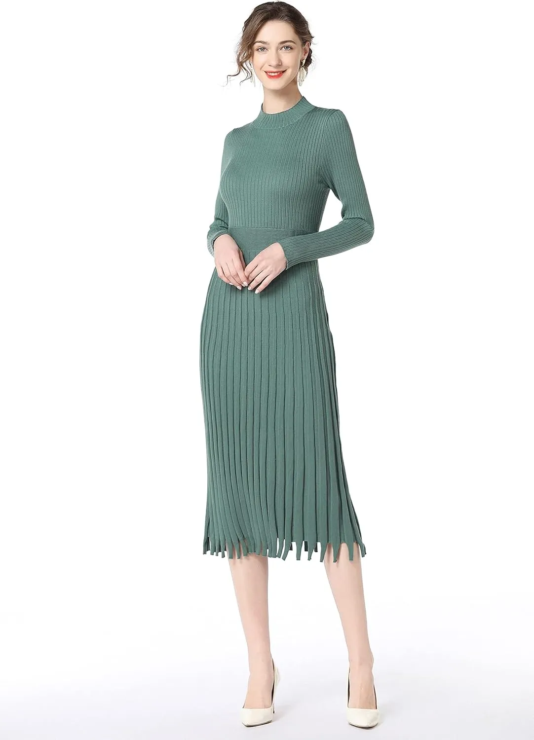 Winter Maxi Sweater Dress Long Sleeve Ribbed Knit Bodycon Sweater Dress for Women V-Neck Midi Wrap Long Dresses