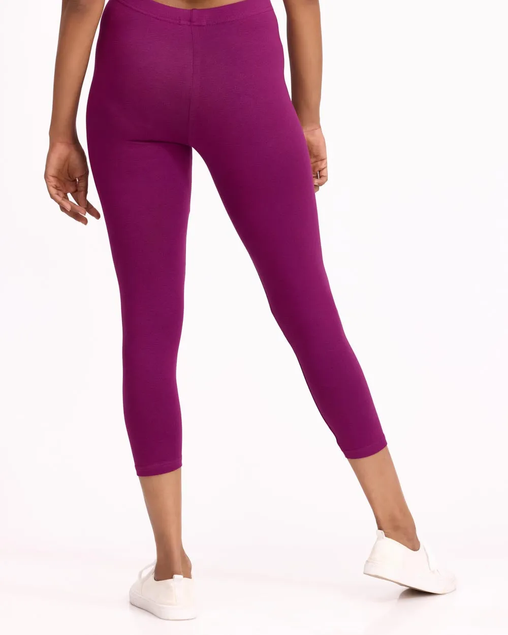 Women Cotton Cropped Leggings - Dark Purple