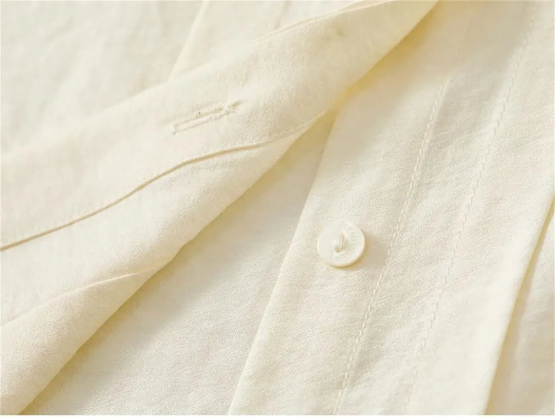 Women Long Sleeve Solid Shirt Office Lady Pleate-Detail Sleeve BlouseOffice Lady Button Up Top