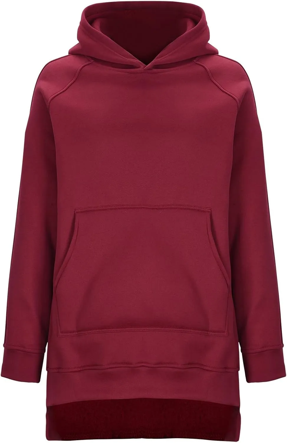 Women's Casual Long Hoodies Oversized Thick Fleece Solid Color Hooded Sweatshirt Pullover Side Split High Low Hem Tops